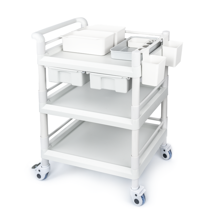 MC-18 - Medical Mobile Trolley Cart 3 Tier 500 Lbs Spacious Beauty Salon Rolling Trolley with Dirt Buckets Drawers 360°Rotate Wheels Heavy Duty Medical Utility Cart for Hospital Dental Clinic