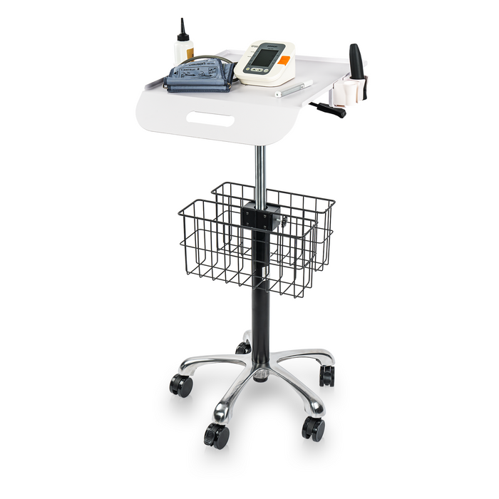 MC-12 - Medical Cart Mobile Trolley Cart with Wheels 27.5"-37" Height Adjustable Stainless Steel Dental Cart Rolling Desktop Lab Cart with 16"× 16.5" Large Tabletop