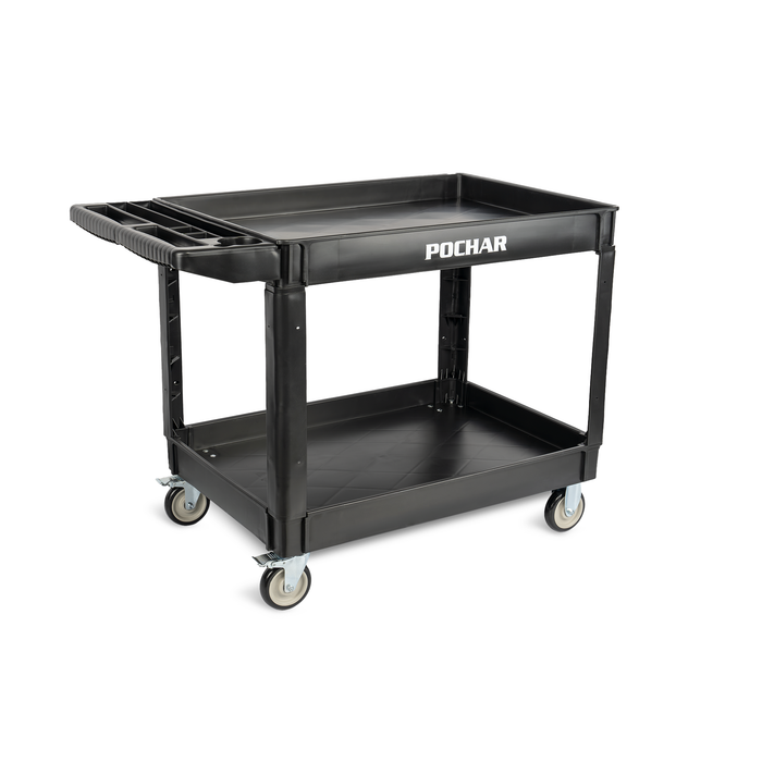 U4 - Utility Service Cart, 2 Shelf 550LBS Heavy Duty Plastic Rolling Utility Cart with 360° Swivel Wheels (2 with Brakes), Large Lipped Shelf, Ergonomic Storage Handle for Warehouse/Garage/Cleaning