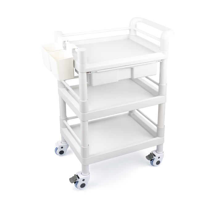 MC-17 - Medical Mobile Trolley Cart 3 Tier 500 Lbs Spacious Beauty Salon Rolling Trolley with Dirt Buckets Drawers 360°Rotate Wheels Heavy Duty Medical Utility Cart for Hospital Dental Clinic