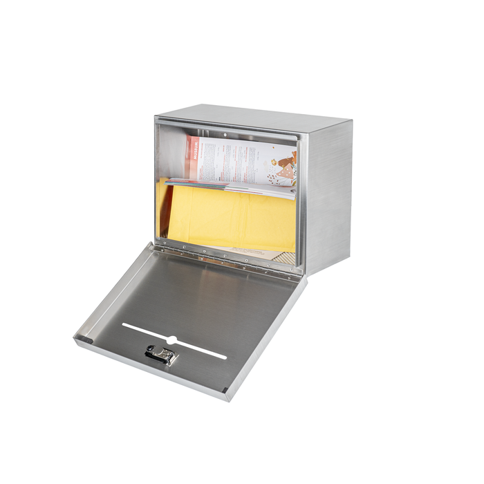 D22S - Over-The-Door Stainless Steel Box - Specimen Containers, Payment Drop Box, Key Drop Off Box, Night Drop Box - Height Adjustable Range, Removable Hinge for Wall Mount(Silver)