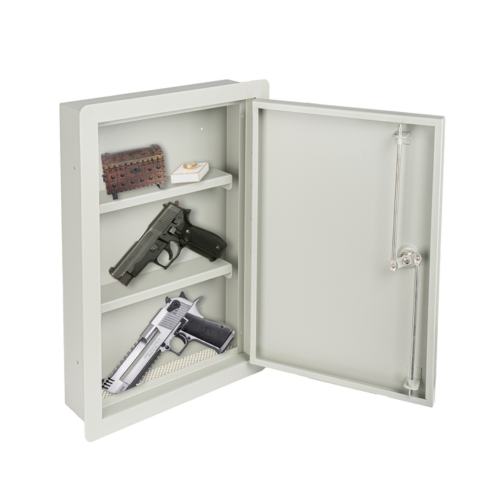 In Wall Safe with Key Lock - Secure Storage In Wall Safe Box - Heavy Duty Steel Lockable Hidden Wall Compartment Deep Wall Safe - 14-3/8 Inch Overall Exterior Width