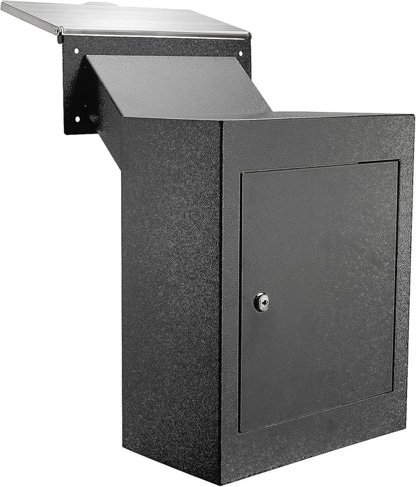 D9N-H - Through-The-Wall Drop Box with Rainproof Cover | Heavy Duty Through Wall Mailbox with 10-Inch Adjustable Chute | Rainproof Locking Drop Safe for Mail, Rent, Checks, Cash, and Keys