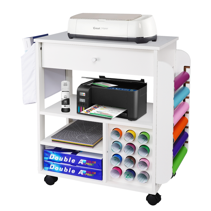 AV-K - Rolling Craft Organization and Storage Cart Compatible with Cricut, Craft Rolling Storage Organizer with 18 Vinyl Roll Holder, Crafting Cabinet Workstation