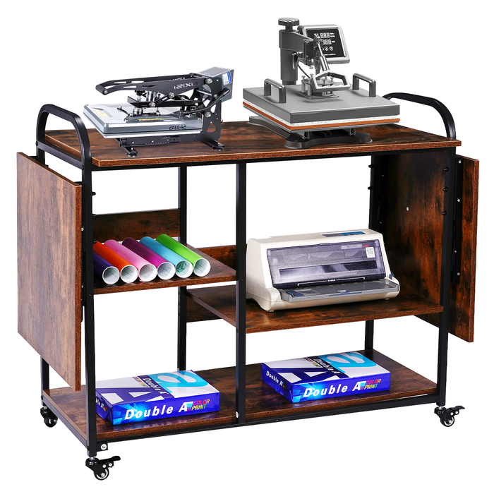 T15 - Large 3 Tier DIY Heat Transfer Press Machine Stands Heavy Duty Workbench with Folding Working Table for Sublimation Transfer Machine Metal Shelf Storage Organization
