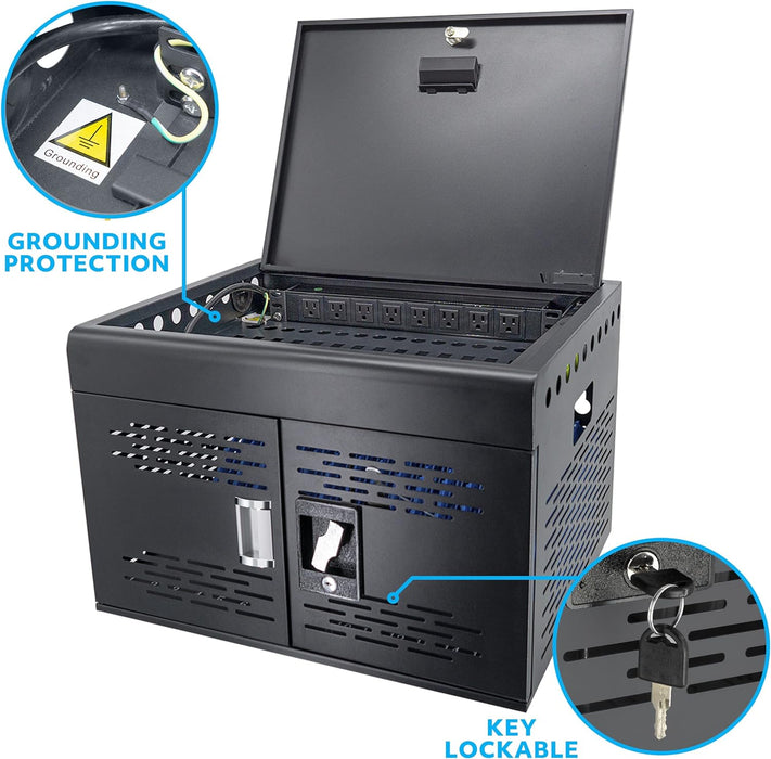 Y816ASC-H 16-Unit Charging Cabinet for Laptops & Tablets - Locking Laptop Storage Box with Cable Management, Charger Storage, and Ground Protection - Great for Classroom, Library, and Office