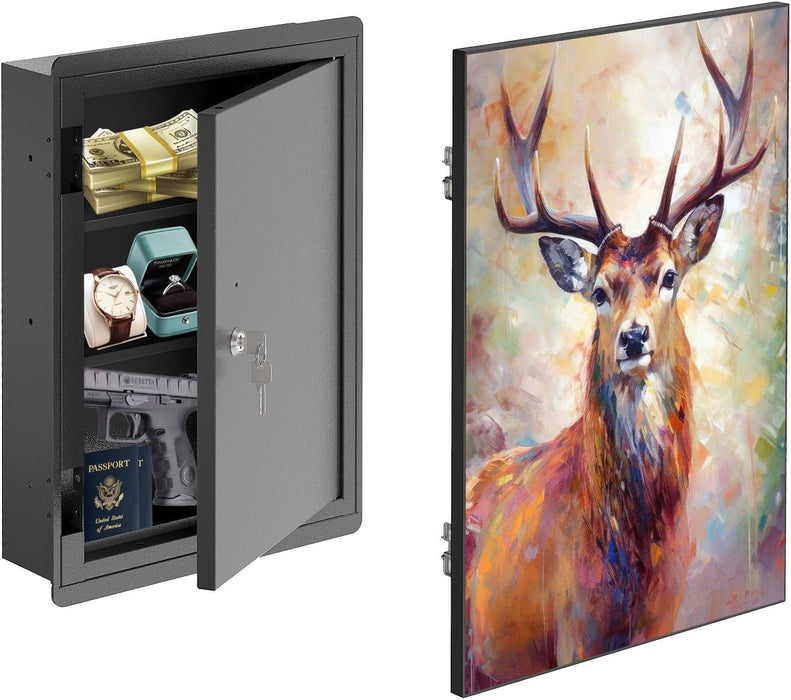 Picture Hidden In Wall Safe Gun Secret Storage, Large Lockable Hidden Compartment for Money Handgun Jewelry Documents Valuables