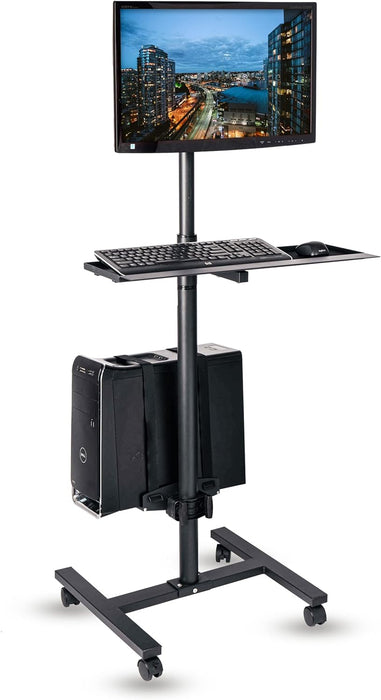 H8-H Adjustable Mobile PC Workstation with Single Monitor Mount | Mobile Standing Computer Workstation with Adjustable Keyboard Tray and CPU Holder | Rolling Desk Fits 13 to 32 Inch Monitors