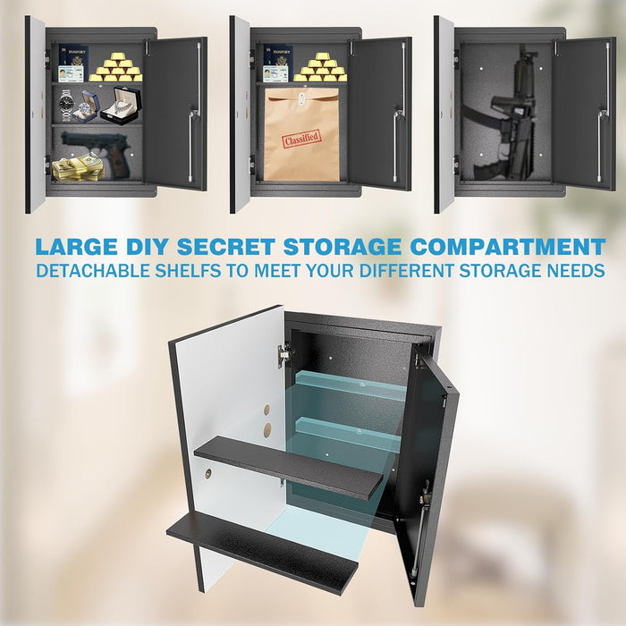 Picture Hidden In Wall Safe Gun Secret Storage, Large Lockable Hidden Compartment for Money Handgun Jewelry Documents Valuables