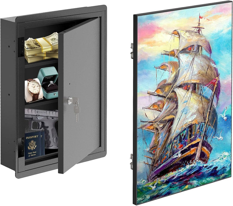 Picture Hidden In Wall Safe Gun Secret Storage, Large Lockable Hidden Compartment for Money Handgun Jewelry Documents Valuables