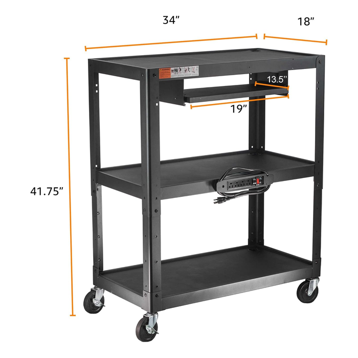 AVJL - Extra Large Steel Frame AV Cart with Keyboard Tray