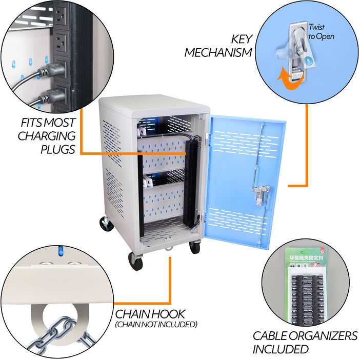 C20-T - Fully Assembled 20-Unit Charging Cart (Blue/Gray)