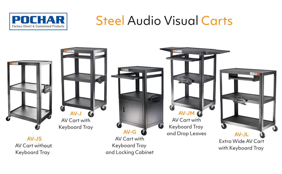 AVJS - Steel Frame 3-Tier AV Cart without Keyboard Tray