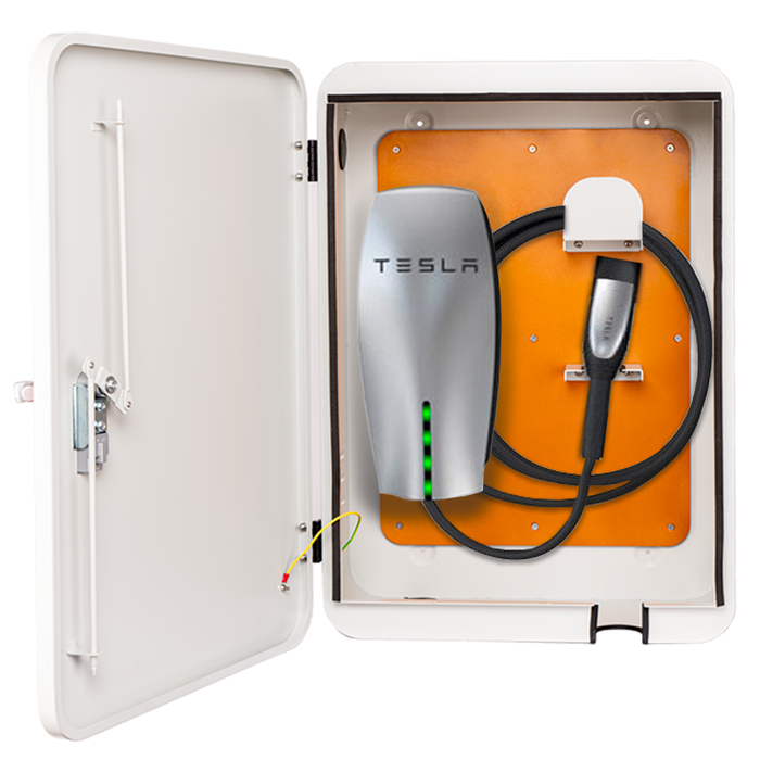 CT1-W - Tesla Charger Station Box, 28'' x 20'' x 10'' Indoor Outdoor Cable Box Charging Box Cable Organizer, IP66 Waterproof Dustproof Cool Roll Steel Electrical Enclosure Box, for Tesla Wall Connector