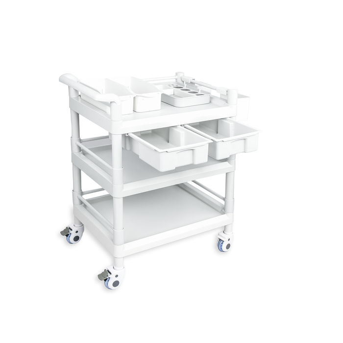 MC-18 - Medical Mobile Trolley Cart 3 Tier 500 Lbs Spacious Beauty Salon Rolling Trolley with Dirt Buckets Drawers 360°Rotate Wheels Heavy Duty Medical Utility Cart for Hospital Dental Clinic