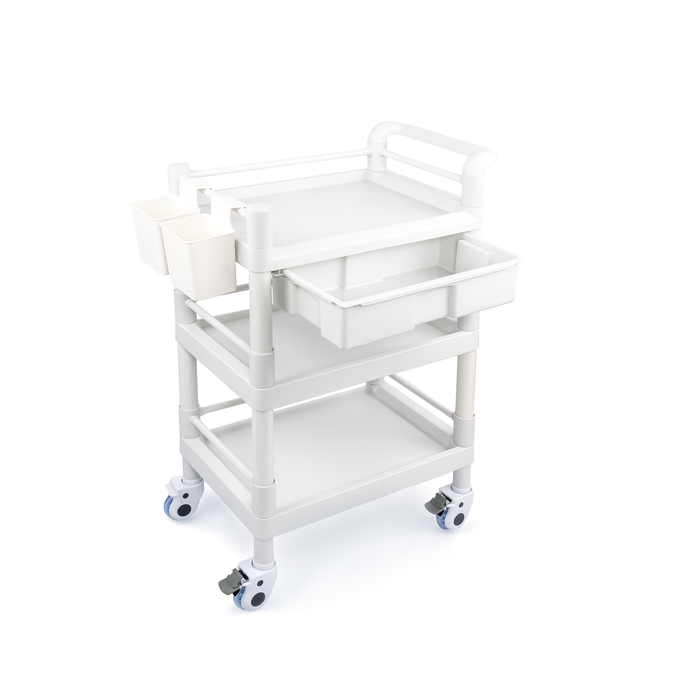MC-17 - Medical Mobile Trolley Cart 3 Tier 500 Lbs Spacious Beauty Salon Rolling Trolley with Dirt Buckets Drawers 360°Rotate Wheels Heavy Duty Medical Utility Cart for Hospital Dental Clinic