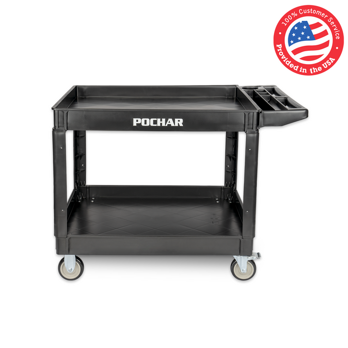 U4 - Utility Service Cart, 2 Shelf 550LBS Heavy Duty Plastic Rolling Utility Cart with 360° Swivel Wheels (2 with Brakes), Large Lipped Shelf, Ergonomic Storage Handle for Warehouse/Garage/Cleaning