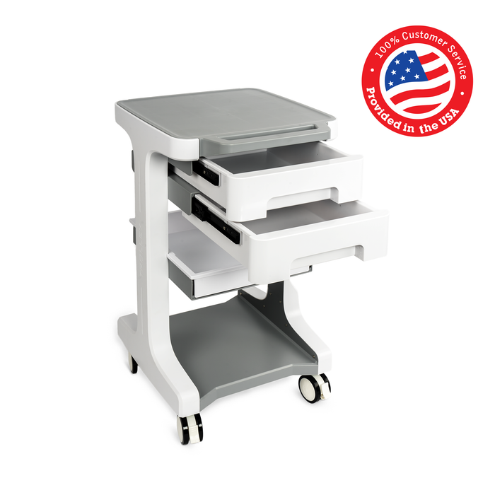U5 - Professional-Grade 3-Tier 2-Drawer Utility Cart on Wheels - Trolley Cart 3-Tier 2 Drawers & Utility Desk - Mobile Storage Cart, Cavitation Machine, Salon Supplies - Max 50kg/110lb Load