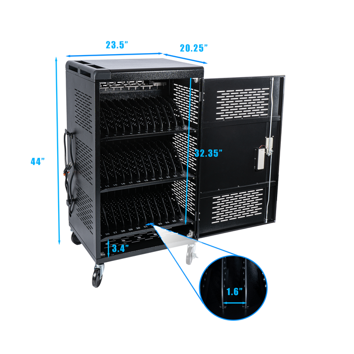 C36C-H - 36 Bay Intelli-Sense Charging Cart for Tablets, Laptop, and Chromebook, Classroom Locking Charging Station with Keypad Lock and Charger Storage for School, Classroom, Library, Office and More(Black)