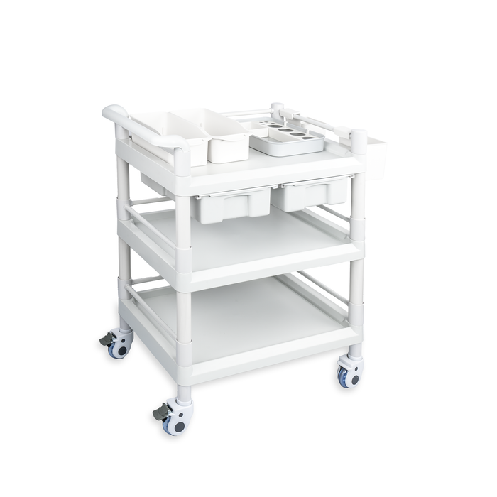 MC-18 - Medical Mobile Trolley Cart 3 Tier 500 Lbs Spacious Beauty Salon Rolling Trolley with Dirt Buckets Drawers 360°Rotate Wheels Heavy Duty Medical Utility Cart for Hospital Dental Clinic