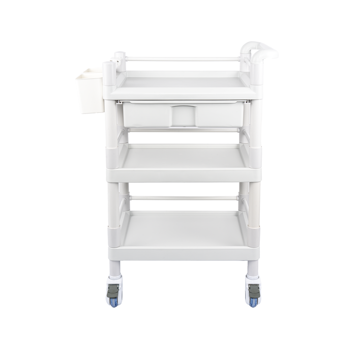 MC-17 - Medical Mobile Trolley Cart 3 Tier 500 Lbs Spacious Beauty Salon Rolling Trolley with Dirt Buckets Drawers 360°Rotate Wheels Heavy Duty Medical Utility Cart for Hospital Dental Clinic