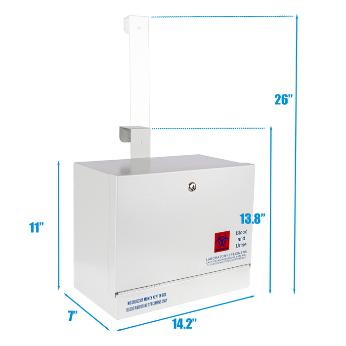 D22L-G Specimen Drop Box, Stainless Steel, Medium, 14"W x 7"D x 11"H, Over-The-Door Hanging, 2 Keys Included (Each)