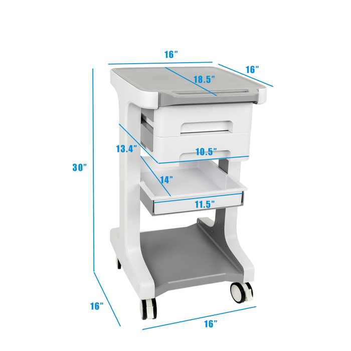 U5 - Professional-Grade 3-Tier 2-Drawer Utility Cart on Wheels - Trolley Cart 3-Tier 2 Drawers & Utility Desk - Mobile Storage Cart, Cavitation Machine, Salon Supplies - Max 50kg/110lb Load