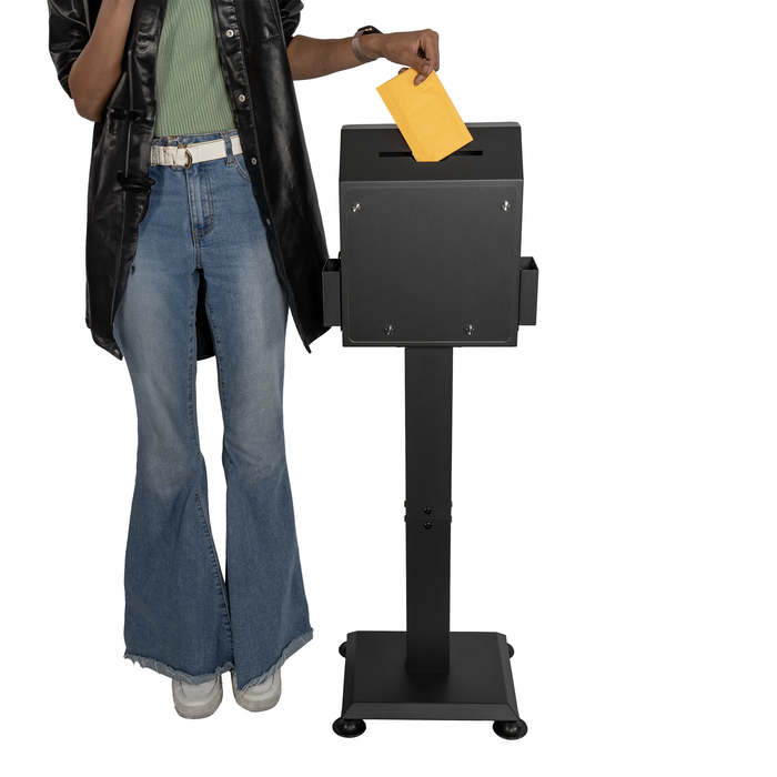 D26-H - Suggestion Box with Stand, Floor Standing Offering Box, Upgraded Heavy Duty Metal Locking Ballot Collection Safe Box for Voting Contest Charity Donation Church Election, Large, Black