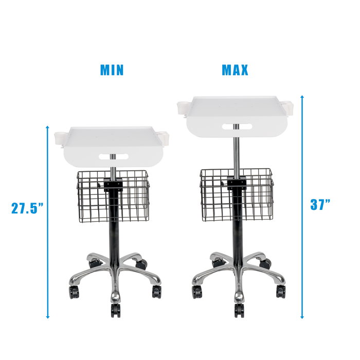 MC-12 - Medical Cart Mobile Trolley Cart with Wheels 27.5"-37" Height Adjustable Stainless Steel Dental Cart Rolling Desktop Lab Cart with 16"× 16.5" Large Tabletop