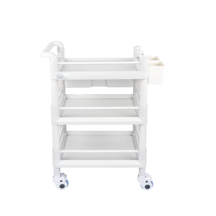 MC-17 - Medical Mobile Trolley Cart 3 Tier 500 Lbs Spacious Beauty Salon Rolling Trolley with Dirt Buckets Drawers 360°Rotate Wheels Heavy Duty Medical Utility Cart for Hospital Dental Clinic