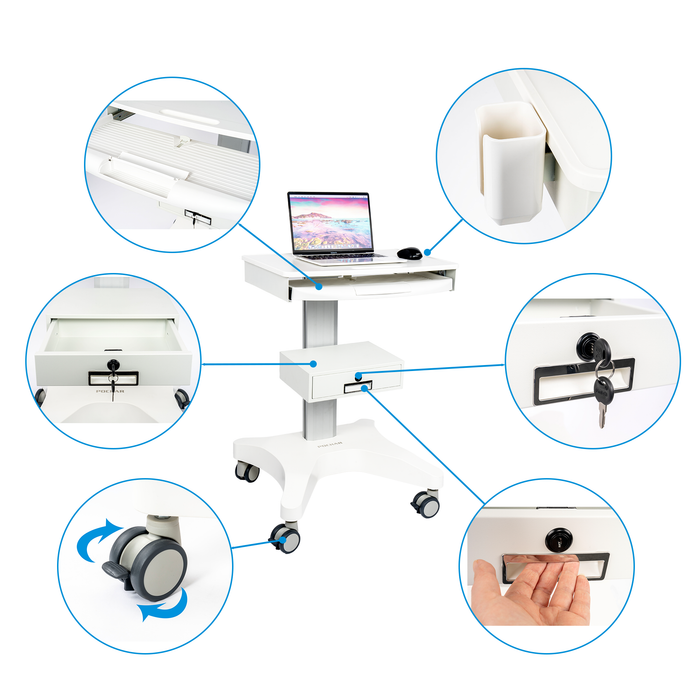 MC-16 - Medical Trolley with Laptop Pallet and Oral Scanner Holder, Dental Clinic Cart with Wheels for Hospital Beauty Salon