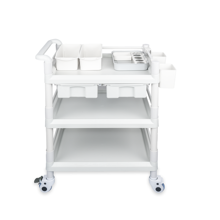 MC-18 - Medical Mobile Trolley Cart 3 Tier 500 Lbs Spacious Beauty Salon Rolling Trolley with Dirt Buckets Drawers 360°Rotate Wheels Heavy Duty Medical Utility Cart for Hospital Dental Clinic