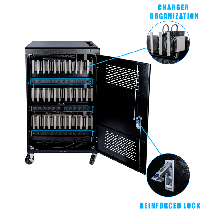 C36C-H - 36 Bay Intelli-Sense Charging Cart for Tablets, Laptop, and Chromebook, Classroom Locking Charging Station with Keypad Lock and Charger Storage for School, Classroom, Library, Office and More(Black)