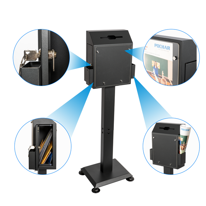 D26-H - Suggestion Box with Stand, Floor Standing Offering Box, Upgraded Heavy Duty Metal Locking Ballot Collection Safe Box for Voting Contest Charity Donation Church Election, Large, Black