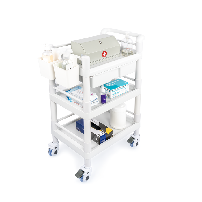 MC-17 - Medical Mobile Trolley Cart 3 Tier 500 Lbs Spacious Beauty Salon Rolling Trolley with Dirt Buckets Drawers 360°Rotate Wheels Heavy Duty Medical Utility Cart for Hospital Dental Clinic