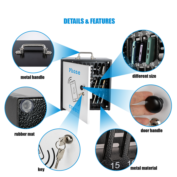 C1-H Cell Phone Holder Classroom Pocket Chart Metal Cell Phone Storage Cabinet with Lock 30 Slots Desktop Cell Phone Holder for Classroom Office