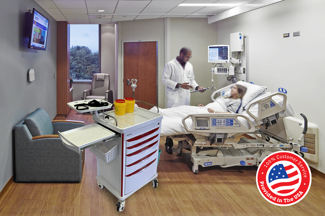 ET-03 - Medical Crash Cart with Emergency Accessory - Cardiac Board, IV Pole, O2 Holder, Power Strip, Trash Bin, Drawers with Dividers - Mobile Emergency Cart for Hospitals and Clinics
