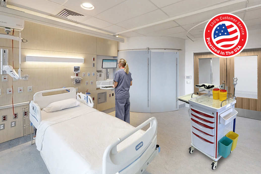 ET-03 - Medical Crash Cart with Emergency Accessory - Cardiac Board, IV Pole, O2 Holder, Power Strip, Trash Bin, Drawers with Dividers - Mobile Emergency Cart for Hospitals and Clinics