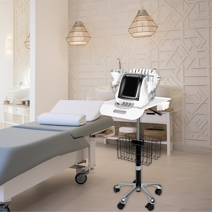 MC-12 - Medical Cart Mobile Trolley Cart with Wheels 27.5"-37" Height Adjustable Stainless Steel Dental Cart Rolling Desktop Lab Cart with 16"× 16.5" Large Tabletop