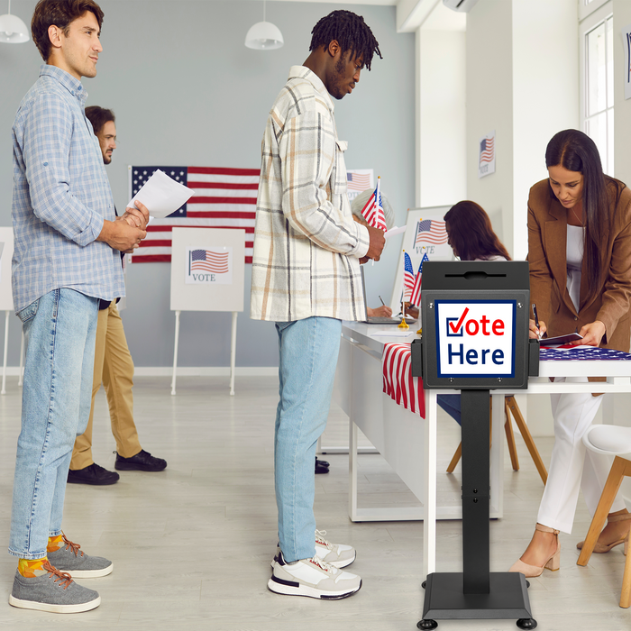 D26-H - Suggestion Box with Stand, Floor Standing Offering Box, Upgraded Heavy Duty Metal Locking Ballot Collection Safe Box for Voting Contest Charity Donation Church Election, Large, Black