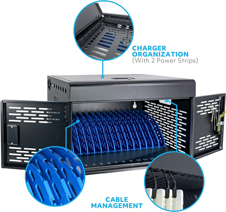 Y816ASC-H 16-Unit Charging Cabinet for Laptops & Tablets - Locking Laptop Storage Box with Cable Management, Charger Storage, and Ground Protection - Great for Classroom, Library, and Office