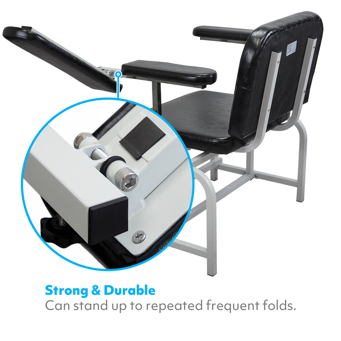 T10-H - Extra Large Padded Phlebotomy Chair with Adjustable Armrest and Steel Frame - Extra Large PU Leather Blood Drawing Chair for Hospital, Lab, and Medical Facilities
