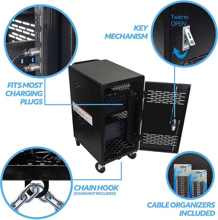 C20C-H - 20 Device Mobile Charging and Storage Cart for iPads, Chromebooks and Laptop Computers, Up to 14-Inch Screen Size, Surge Protection, Front & Back Access Locking Cabinet, Assembly Required