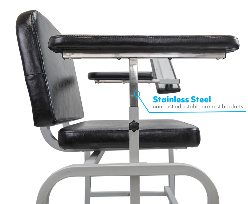 T10-H - Extra Large Padded Phlebotomy Chair with Adjustable Armrest and Steel Frame - Extra Large PU Leather Blood Drawing Chair for Hospital, Lab, and Medical Facilities