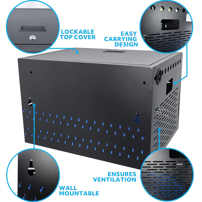 Y816ASC-H 16-Unit Charging Cabinet for Laptops & Tablets - Locking Laptop Storage Box with Cable Management, Charger Storage, and Ground Protection - Great for Classroom, Library, and Office