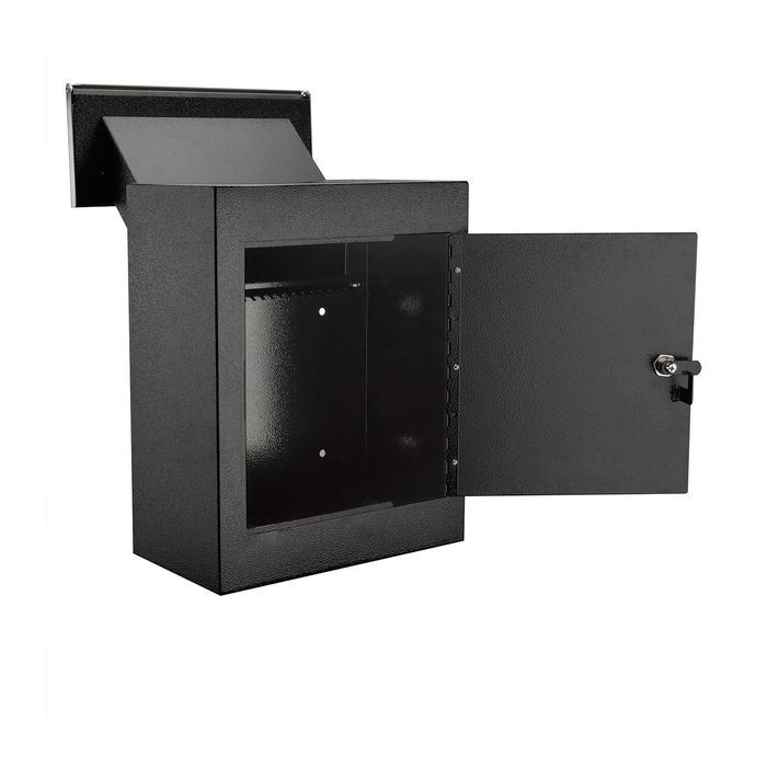 D9N-H - Through-The-Wall Drop Box with Rainproof Cover | Heavy Duty Through Wall Mailbox with 10-Inch Adjustable Chute | Rainproof Locking Drop Safe for Mail, Rent, Checks, Cash, and Keys
