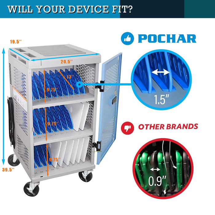 C30B-T - Fully Assembled 30-Unit Charging Cart with Electronic Keypad