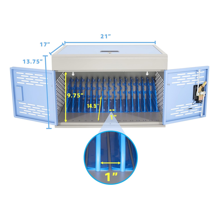 Y816ASB - Wall Mount 16-Unit Charging Cabinet