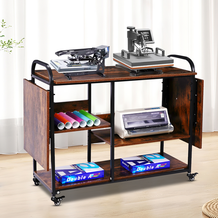 T15 - Large 3 Tier DIY Heat Transfer Press Machine Stands Heavy Duty Workbench with Folding Working Table for Sublimation Transfer Machine Metal Shelf Storage Organization