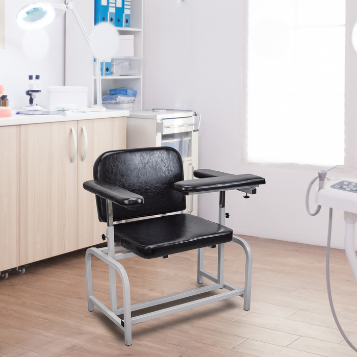 T10-H - Extra Large Padded Phlebotomy Chair with Adjustable Armrest and Steel Frame - Extra Large PU Leather Blood Drawing Chair for Hospital, Lab, and Medical Facilities